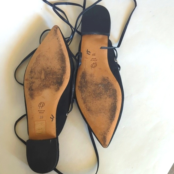 M.Gemi Womens Lace Up Ballerina Flat Suede Open Back Pointed Toe Black 39 - Picture 6 of 6